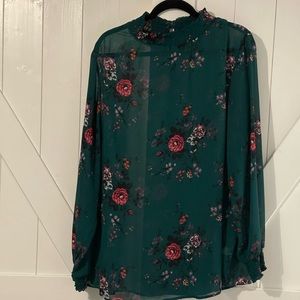Torrid semi-sheer green floral top